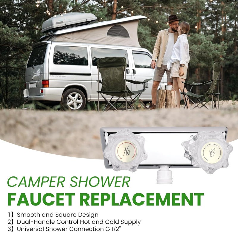 gcbcrit RV Shower Faucet, Dual-Handle Camper Shower Faucet with Acrylic Knobs, 4" RV Shower Valve Diverter, RV Outdoor Shower for RV, Camper Van, Outside and Inside Bathroom Shower (Chrome) - Image 3